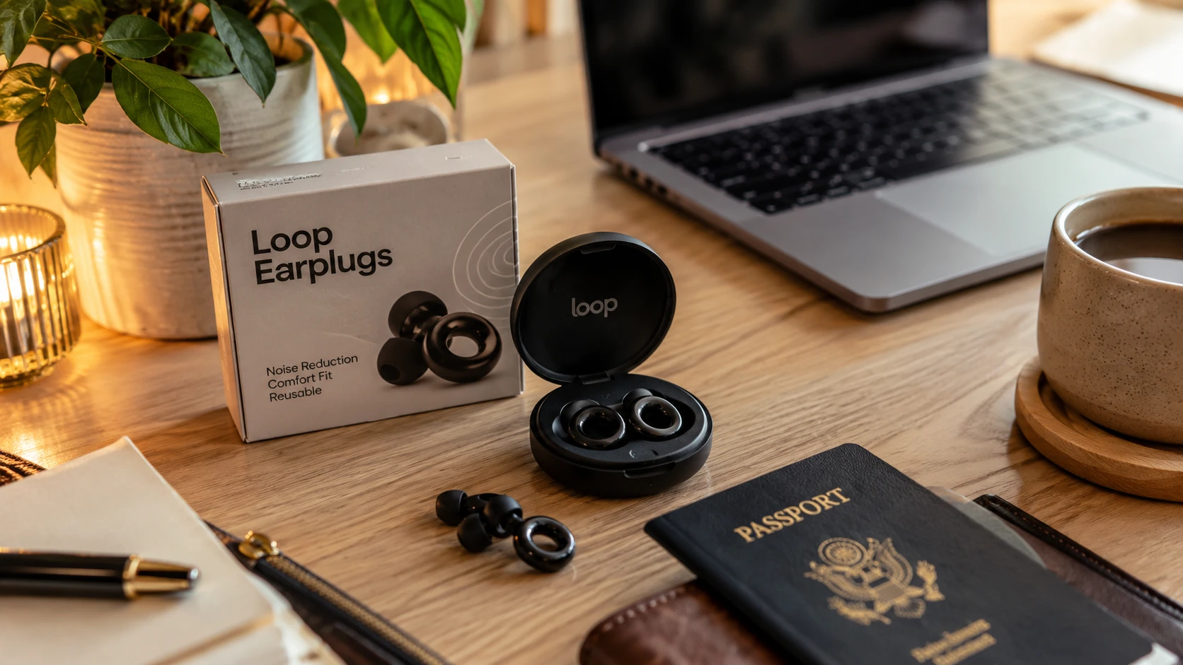 Loop Earplugs modern lifestyle setup with stylish reusable noise reduction earplugs for concerts travel and focus